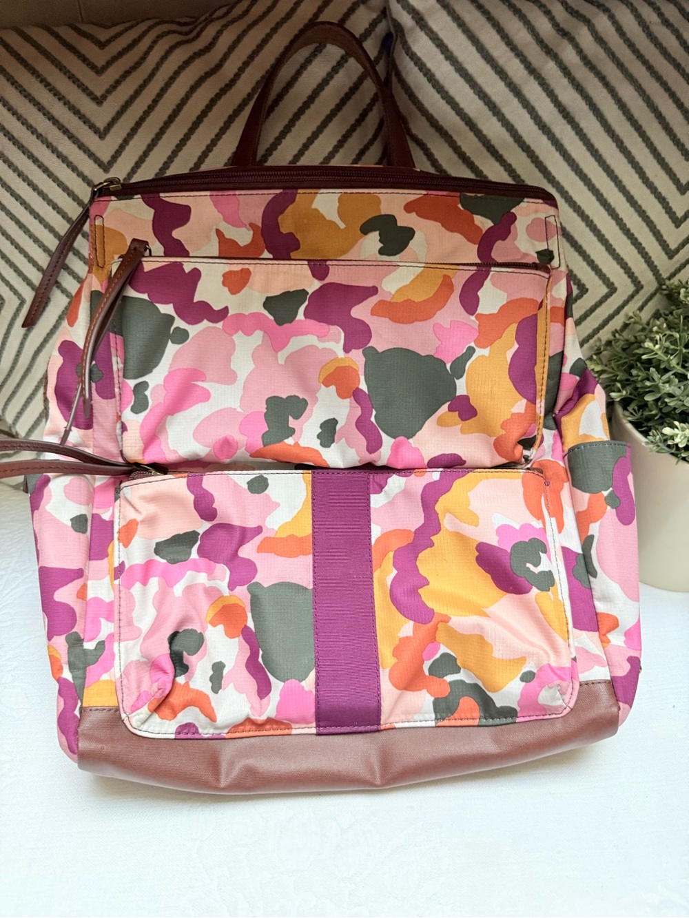 Fossil Pink Orange Multi Camo Backpack/Diaper  Tote